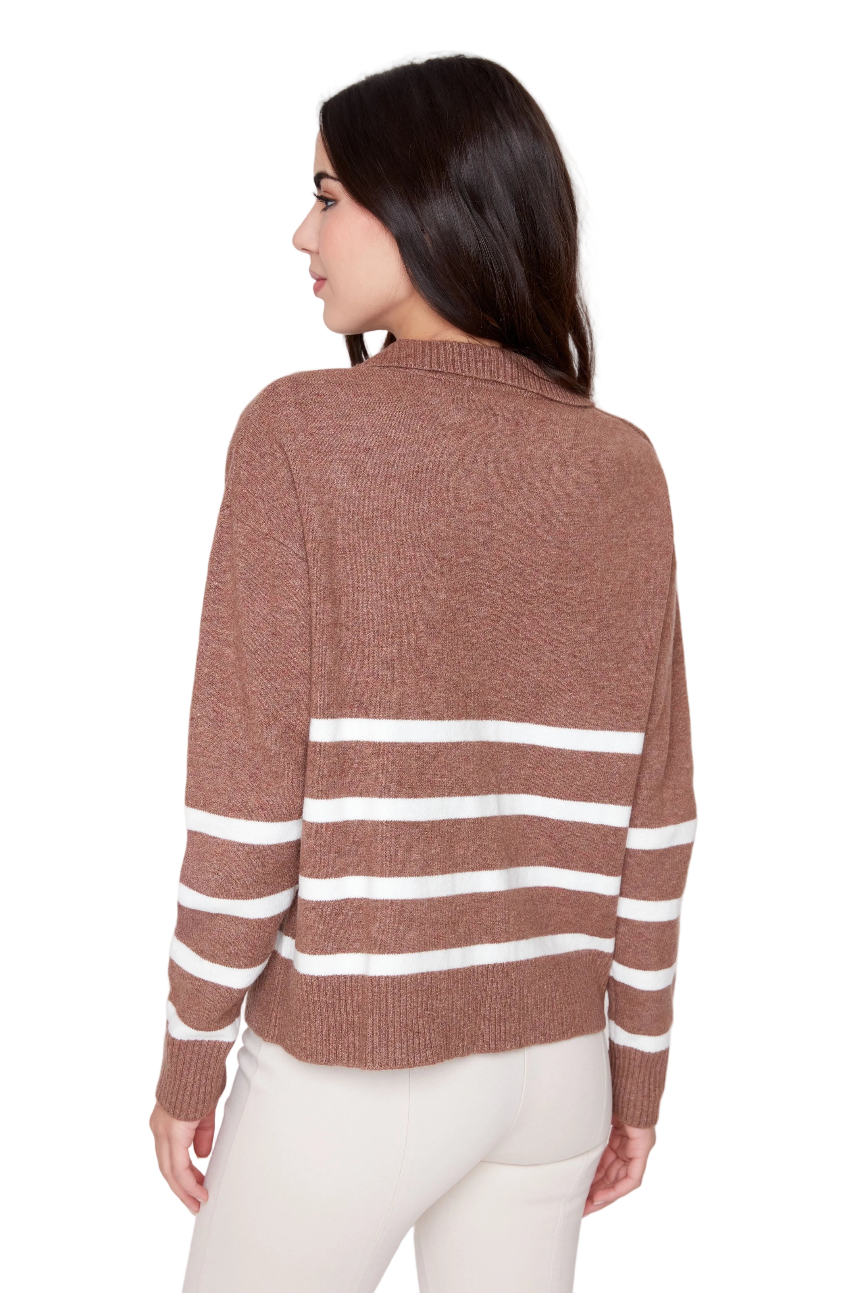 Renuar Knitted Comfy Yarn Stripe Sweater(R6993-4301) (Heather Tiramisu)