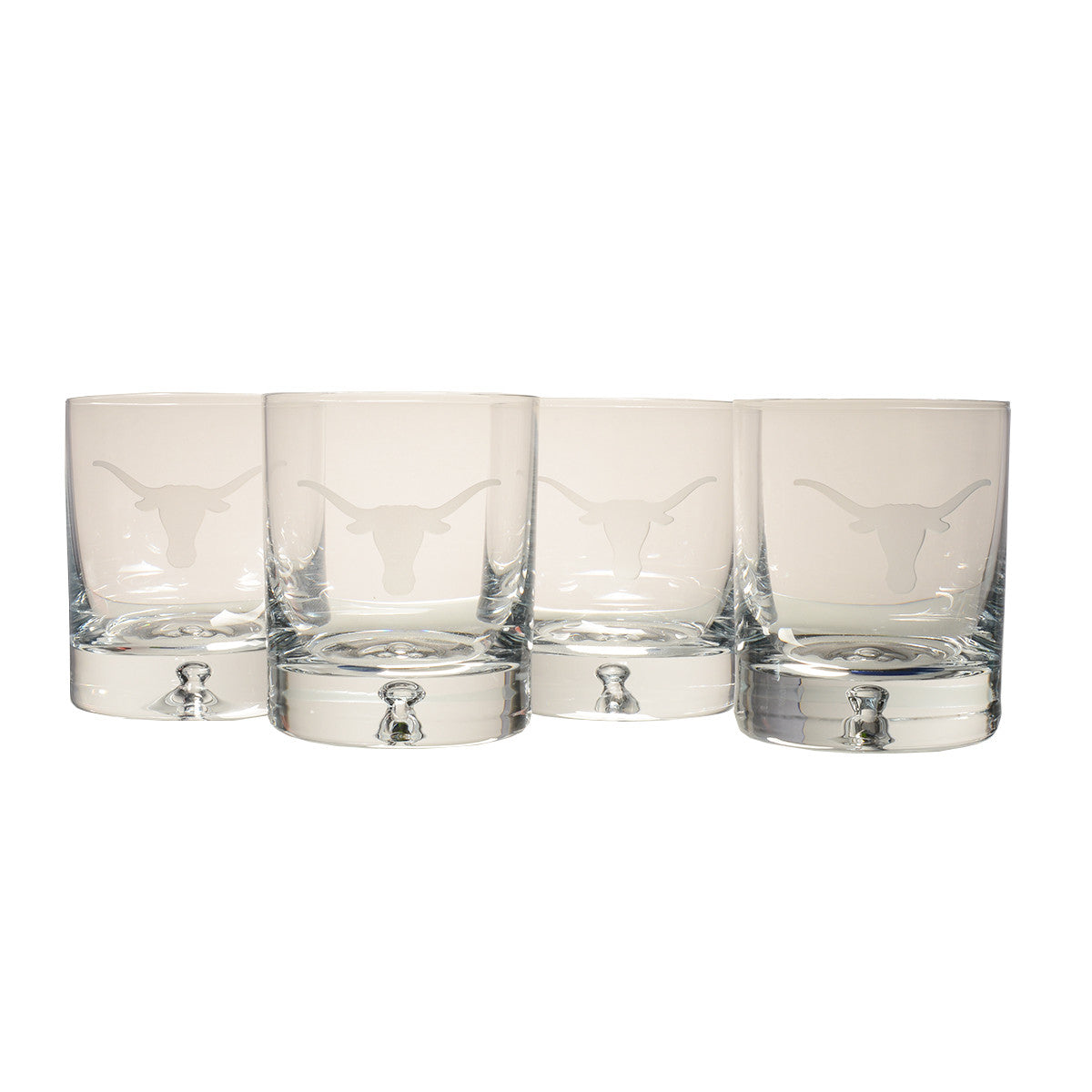 Texas Longhorn Logo Etched Crystal Old Fashion Glasses (Set of 4) (RC6137)