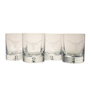 Texas Longhorn Logo Etched Crystal Old Fashion Glasses (Set of 4) (RC6137)