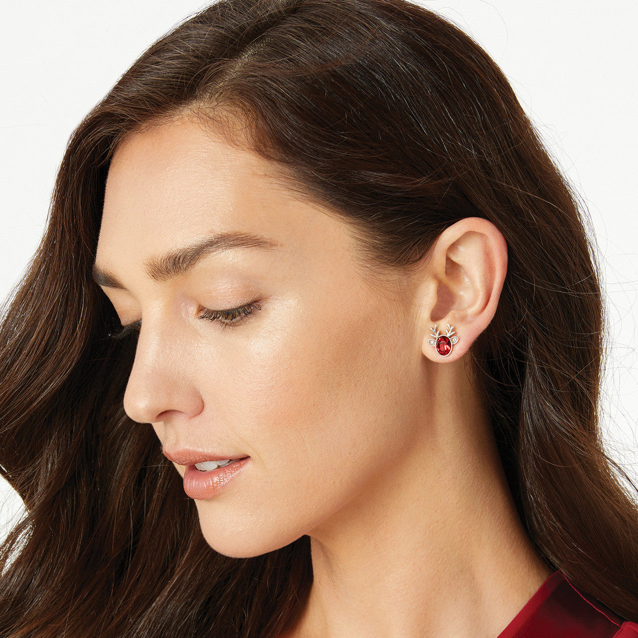 Brighton Reindeer Red Glitz Mini Post Earrings (SLV)