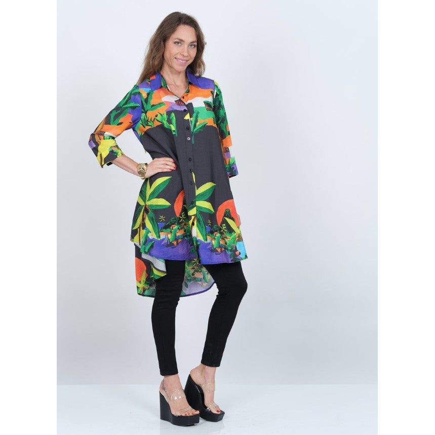 Lior Boyfriend Long Swing Shirt/Dress (Tropical)