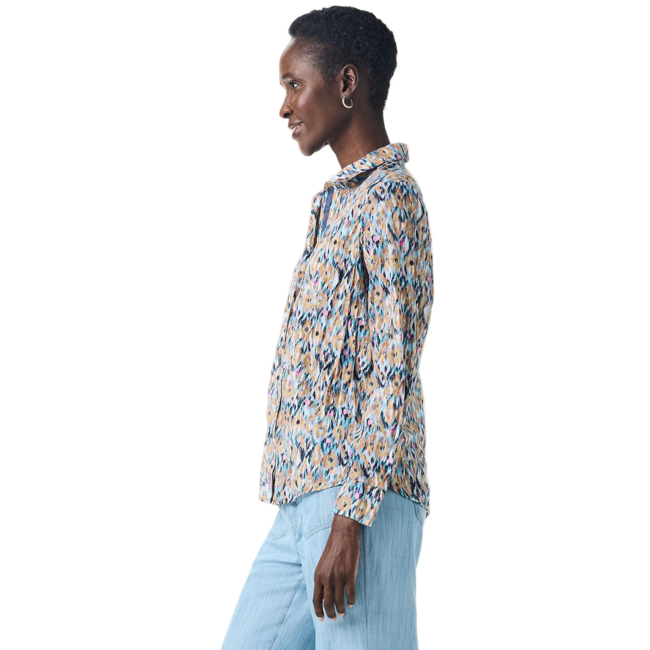 Nic & Zoe Up Beat Ikat Crinkle Shirt (S241640) BLU