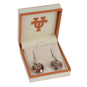 Texas Longhorn Rhodium Cat Eye  Round  With UT  Drop Earrings (S33526)