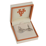 Texas Longhorn Rhodium Crystal Oval With Logo Drop Earrings (S33536)