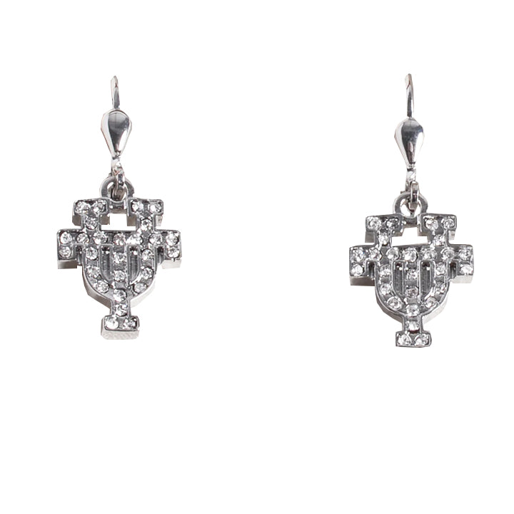 Texas Longhorn Rhodium Crystal UT Drop Earrings (S33537)