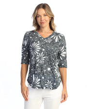 Jess & Jane Evangeline Crushed V-Neck 3/4 sleeve Top (SC3-2182)