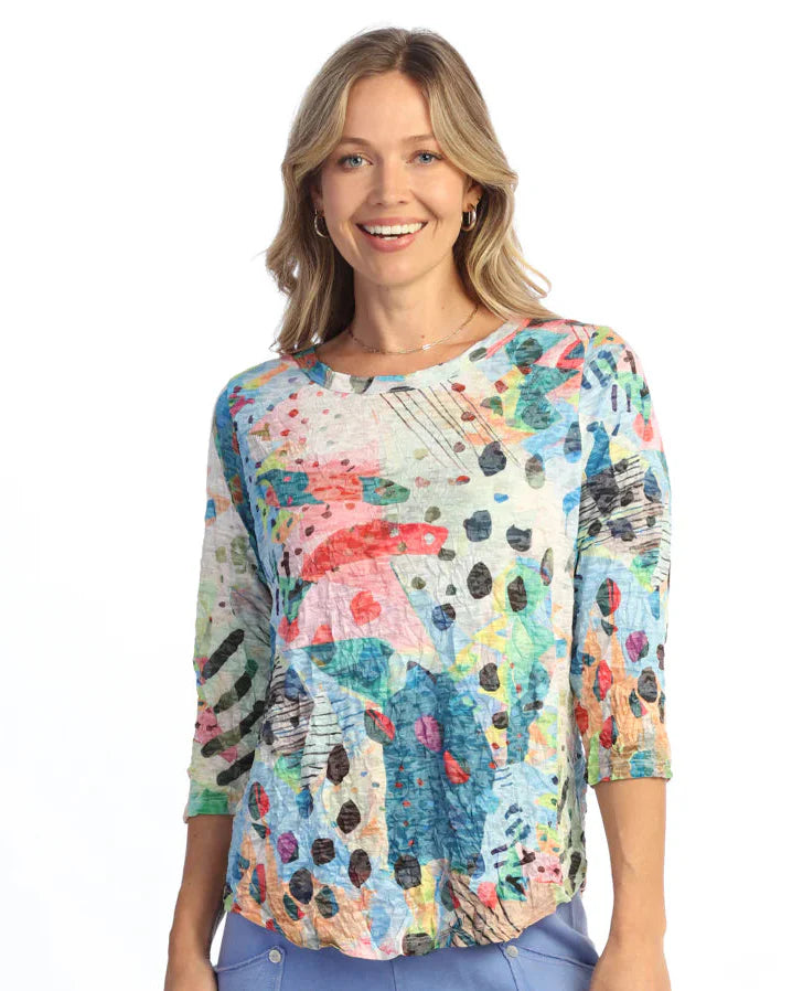 Jess & Jane Mod Crushed Round Neck Top (SC4-2206)(Multi)