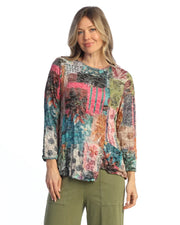 Jess & Jane Amazonia Crushed Asymmetric With Buttons Accents Top (SC6-2249)
