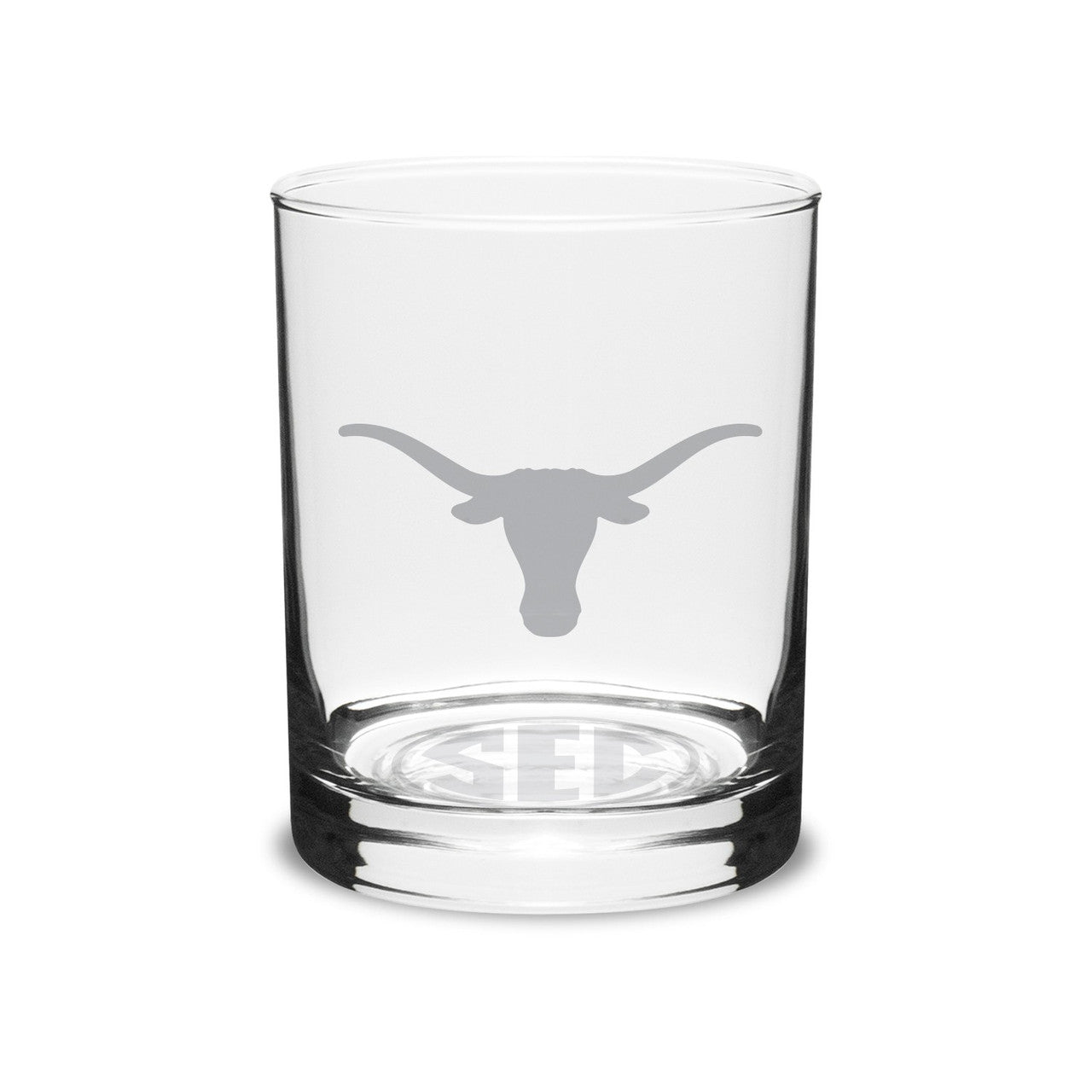 Texas Longhorn SEC & Logo Etched On The Rocks Glass