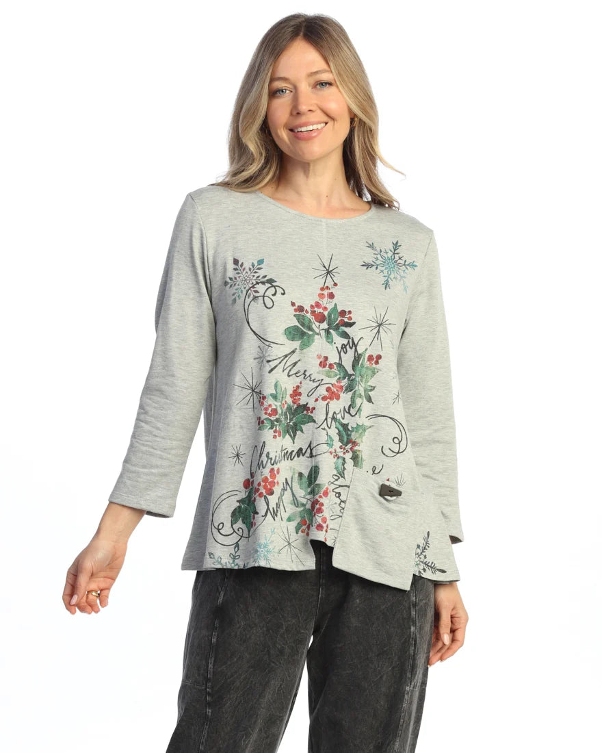 Jess & Jane Jolly Day Light Fleece Asymmetric Hem Pocket Tunic (SF8-2270)