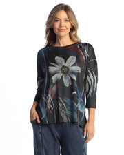 Jess & Jane Alicia Slinky Like Side Slit 3/4 Tunic Top (SK1-2145)