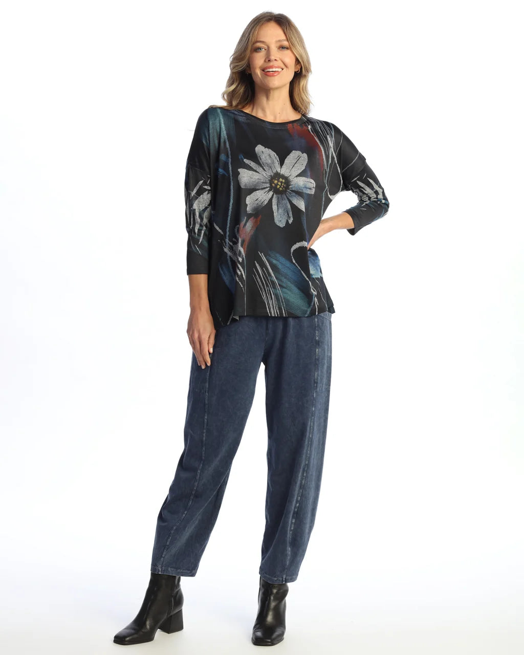 Jess & Jane Alicia Slinky Like Side Slit 3/4 Tunic Top (SK1-2145)