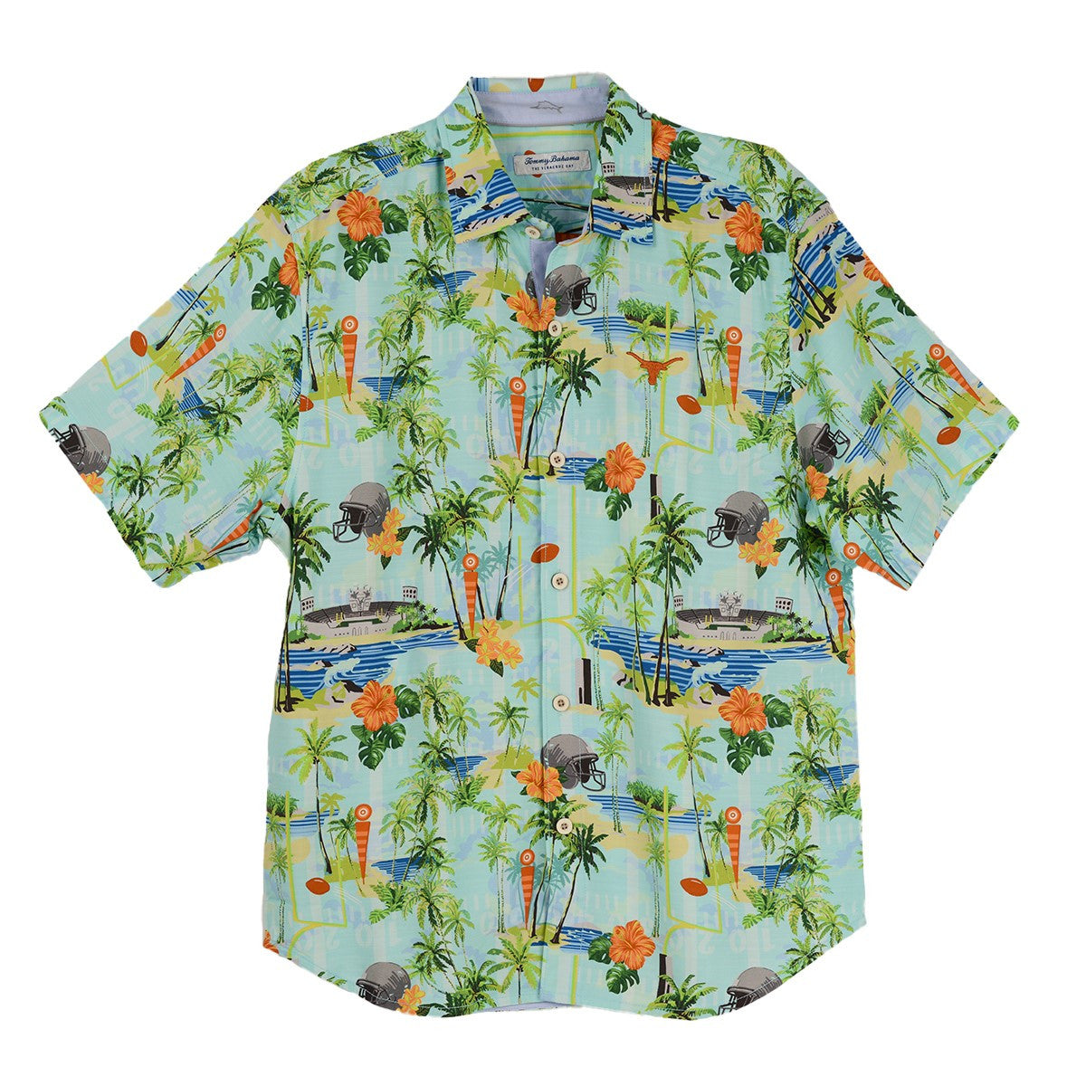 Texas Longhorn Tommy Bahama Mens Endzone Isles Camp Shirt (ST326597BR) AQUARIUS