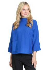 APNY Funnel Neck Sweater With Patch Pocket Sweater (SW125) (Cobalt)