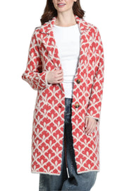 APNY Alpine Fleur De Lis Patch Pocket  Long Line Cardigan Coat/Sweater Jacket (SW195B) (Terracotta Cream)