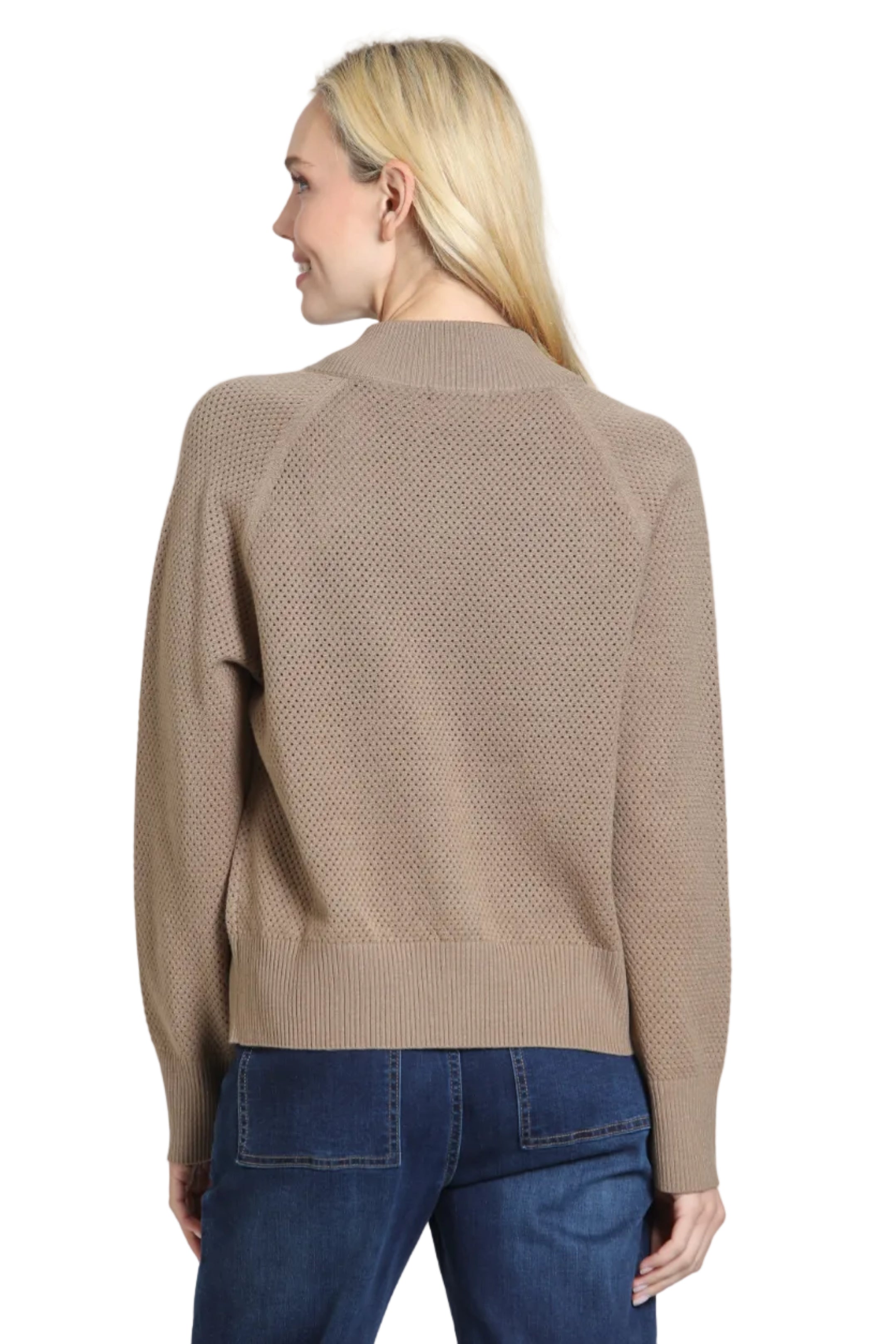 APNY Zip-Front Mesh Pointelle Stitch Sweater Jacket (SW216) (Bronze)