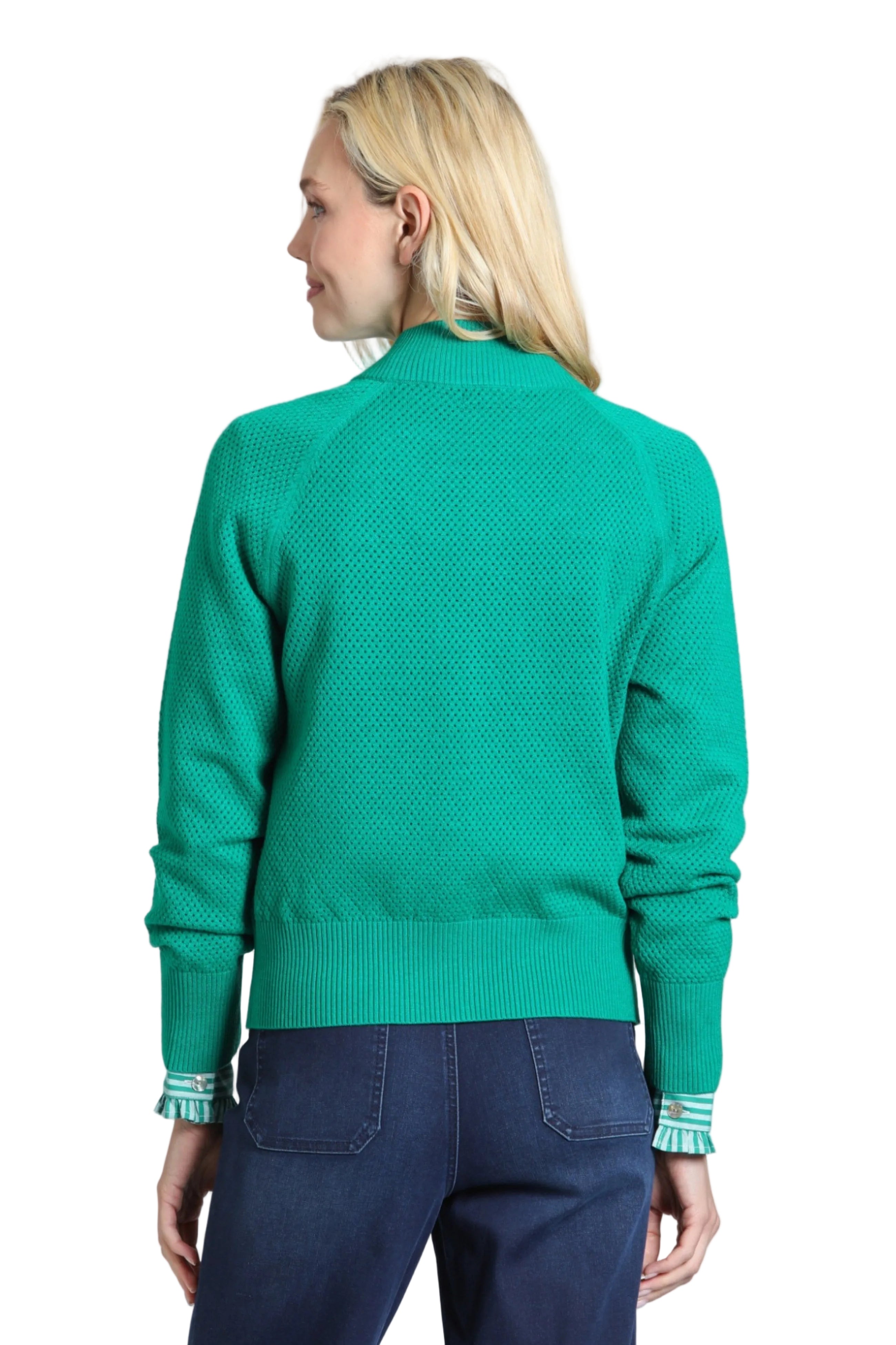 APNY Zip Front Mesh Pointelle Sweater Jacket ( SW216)(Emerald)