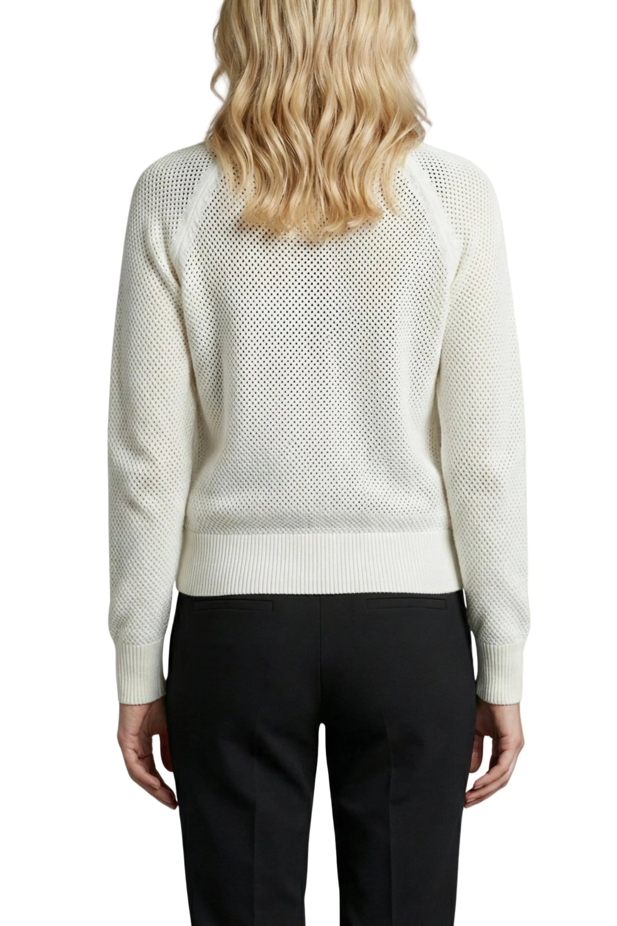 APNY Zip Front Mesh Pointelle Stitch Cardigan/Sweater Jacket (SW216) (Off White)