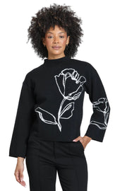 APNY Contrast Floral Pullover Sweater (SW225) (Jet and Ivory)