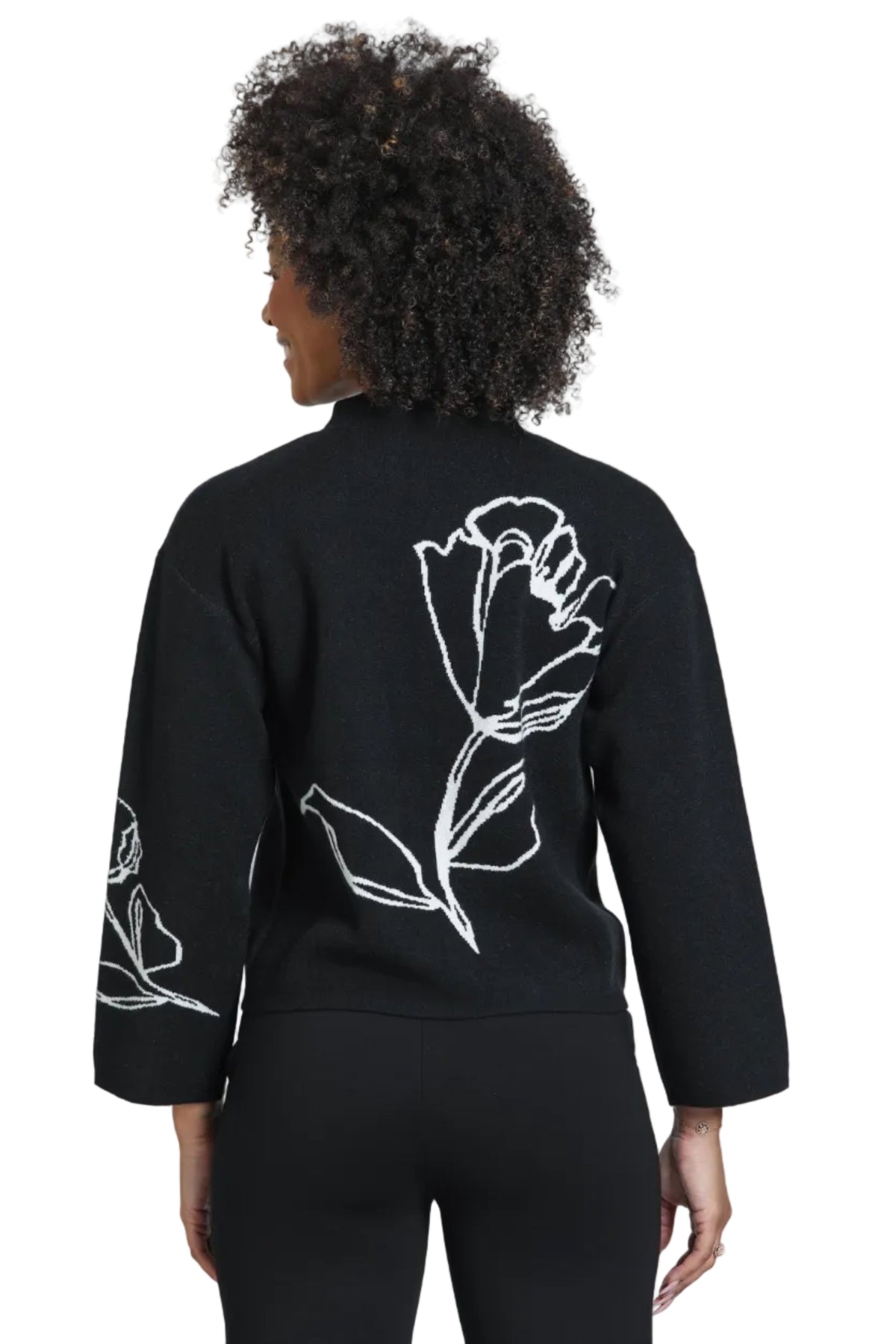 APNY Contrast Floral Pullover Sweater (SW225) (Jet and Ivory)