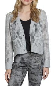 APNY Crop Open Knit Solid Grey Cardigan
