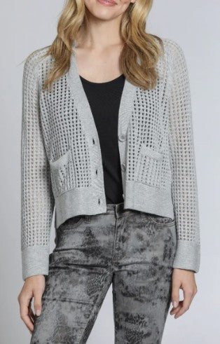 APNY Crop Open Knit Solid Grey Cardigan