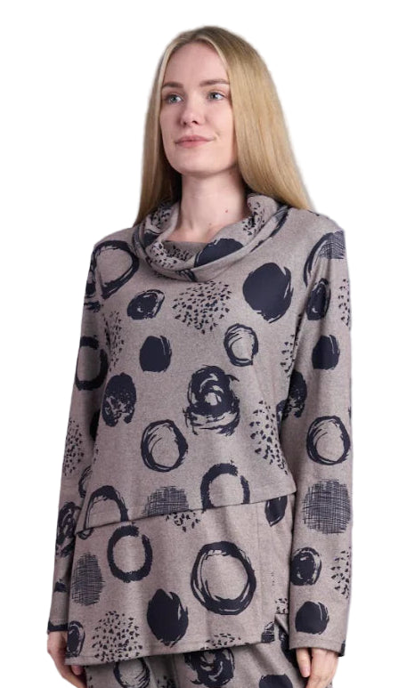 Shana Asymmetrical Cowl Neck Fleece Khaki Top (25649)