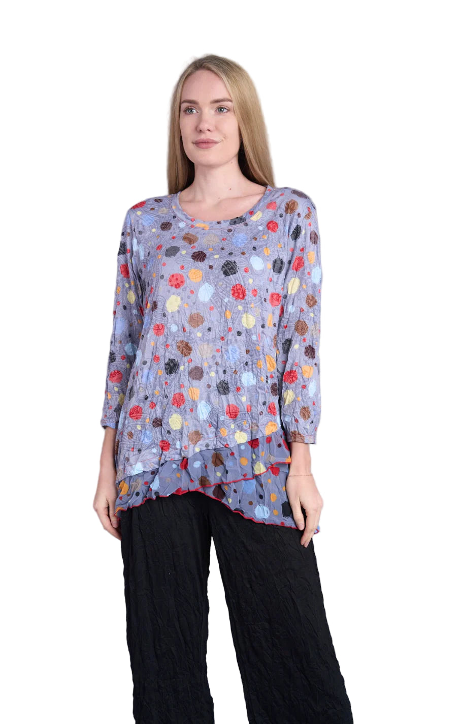 Shana Circles Crinkle Mesh Layer Top (25619)