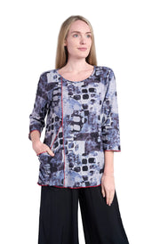 Shana Contrast Stitch Fleece Pocket Top (BLK)(25658)