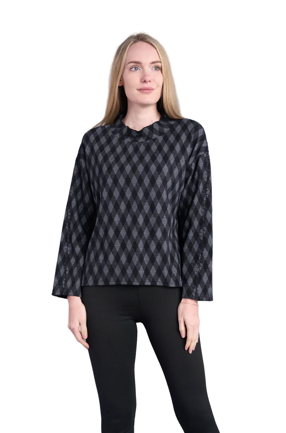 Shana Stitch Detail Mock Neck Top (BLK)(256875)