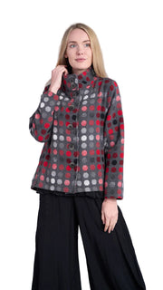Shana Dot Button Red Swing  Jacket (25828)