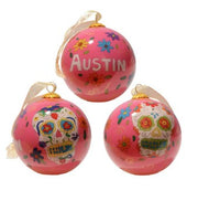 Kitty Keller Austin Sugar Skulls Pink Glass Ornament
