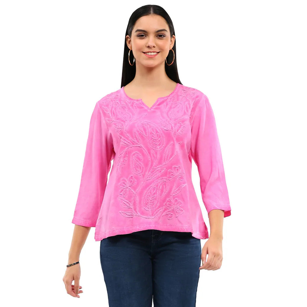 Parsley & Sage Sadie Woven  Embroidered Top (26S466C) (Blush)