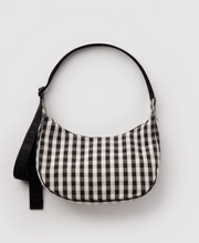 Baggu Medium Nylon Crescent Bag - Black And Cream Gingham