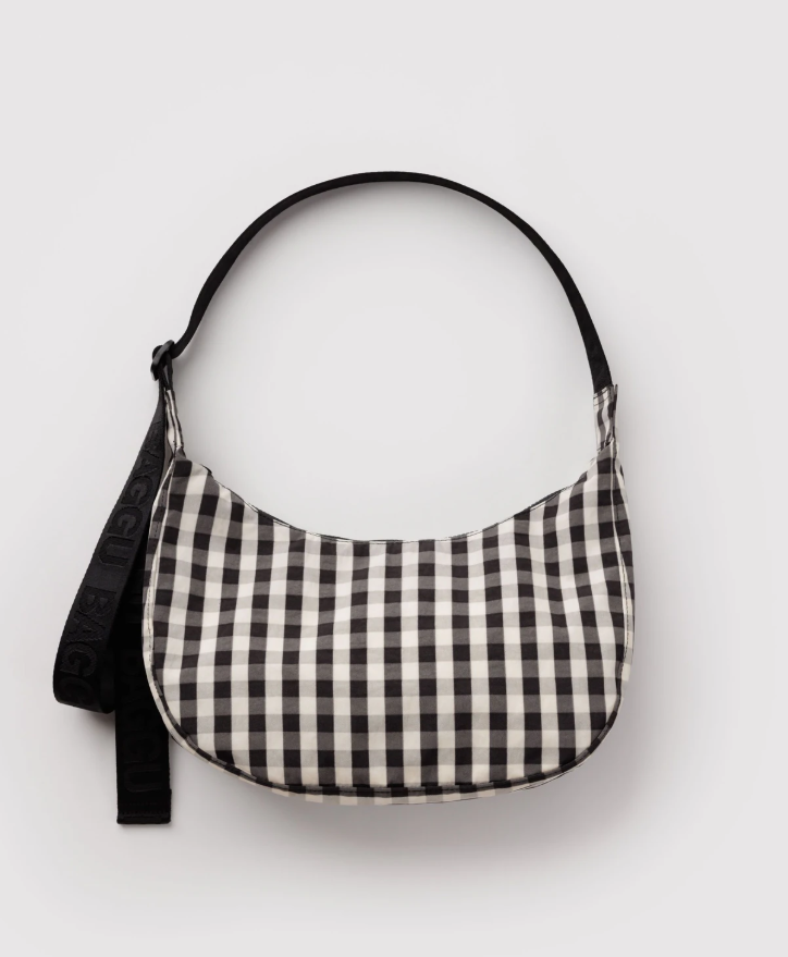 Baggu Medium Nylon Crescent Bag - Black And Cream Gingham