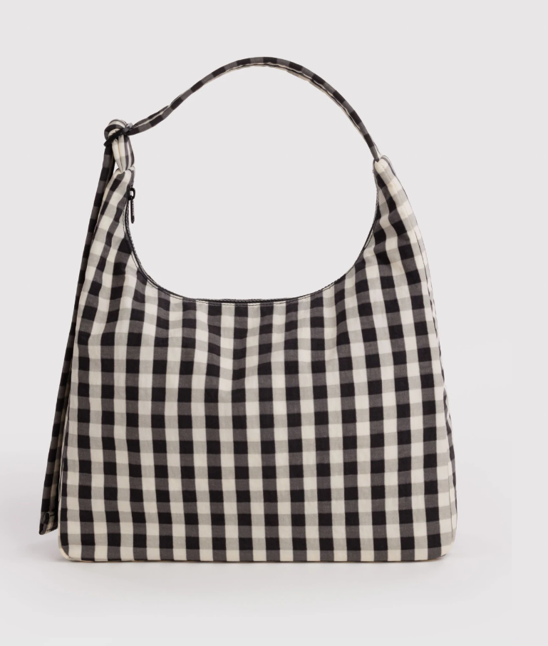 Baggu Nylon Shoulder Bag - Black And Cream Gingham