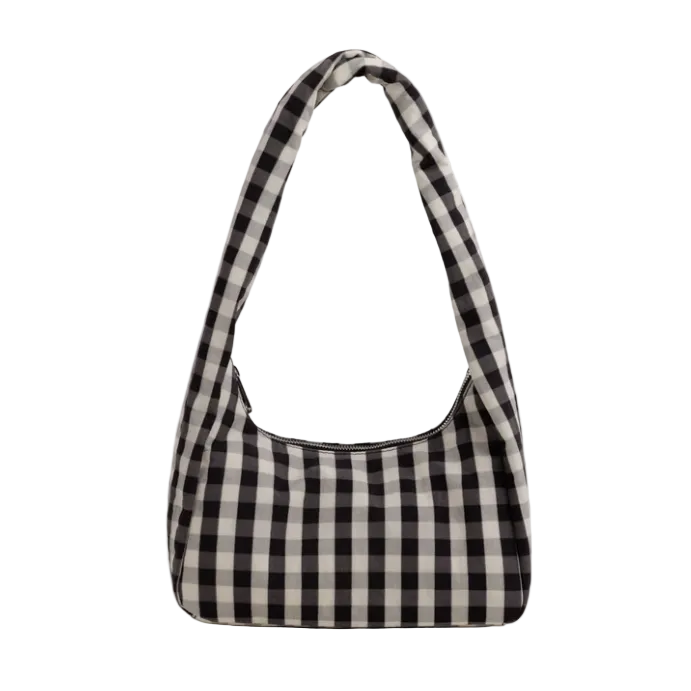 Baggu Small Nylon Meringue Bag - Black and Cream Gingham