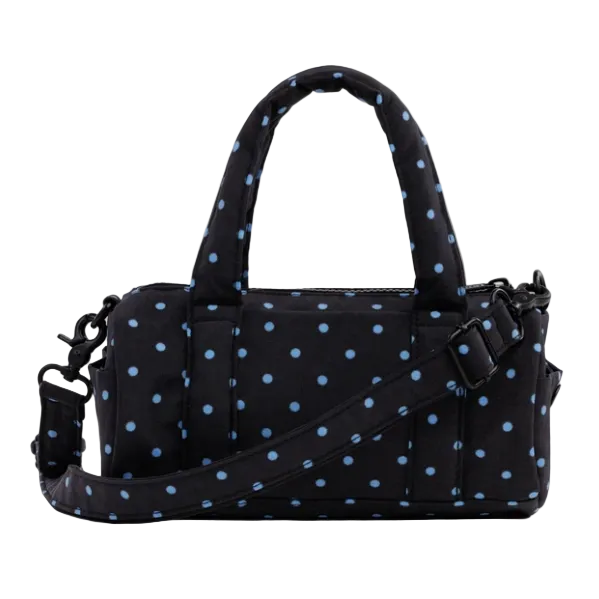 Baggu Small Nylon Duffle Bag - Black and Sky Blue Micro Dot