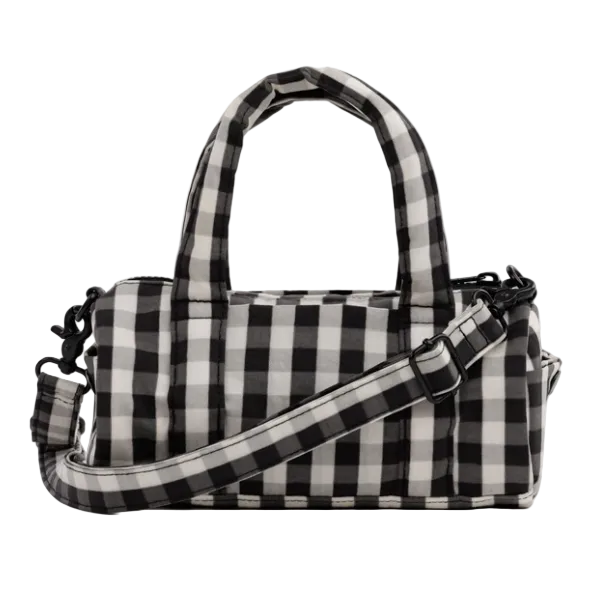 Baggu Small Nylon Duffle Bag - Black and Cream Gingham