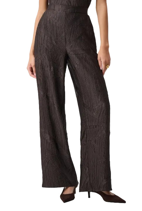 Joseph Ribkoff Pleated Satin Pull-on Wide Leg Pant (263052)(Mocha)