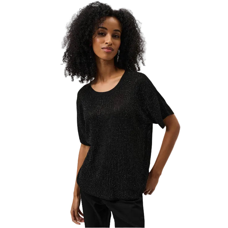 Joseph Ribkoff Short Sleeve Crewneck Jewel Pullover   (2639900)(Black)