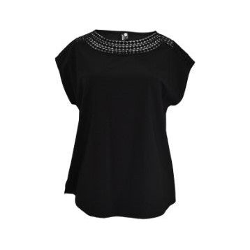 Ravel Neck Detail Sleeveless Black Top