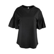 Ravel Drop Shoulder Flounce Sleeve Solid Black Top