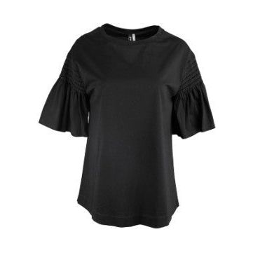 Ravel Drop Shoulder Flounce Sleeve Solid Black Top