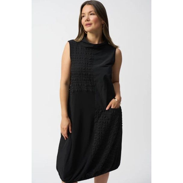 Joseph Ribkoff Black Sleek Patchwork Texture Cowl Neck Dress