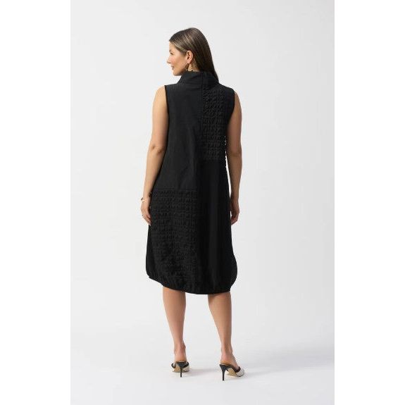 Joseph Ribkoff Black Sleek Patchwork Texture Cowl Neck Dress