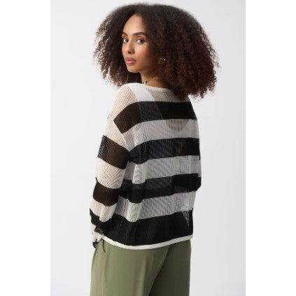 Joseph Ribkoff Sheer Stripe Boatneck Pull-Over