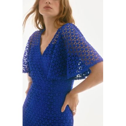 Joseph Ribkoff Royal Sapphire V-Neck Lace Overlay Dress