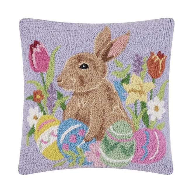 Peking Handicraft Lavender Bunny with Eggs Hook Pillow