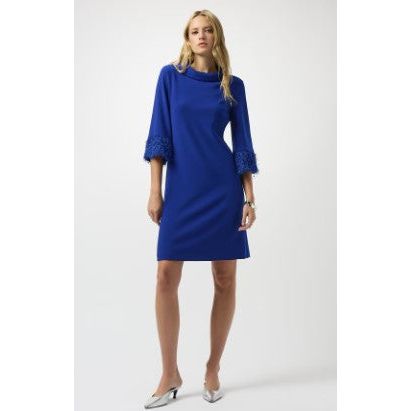 Joseph Ribkoff Fringe Cuffs Sapphire Shift Dress